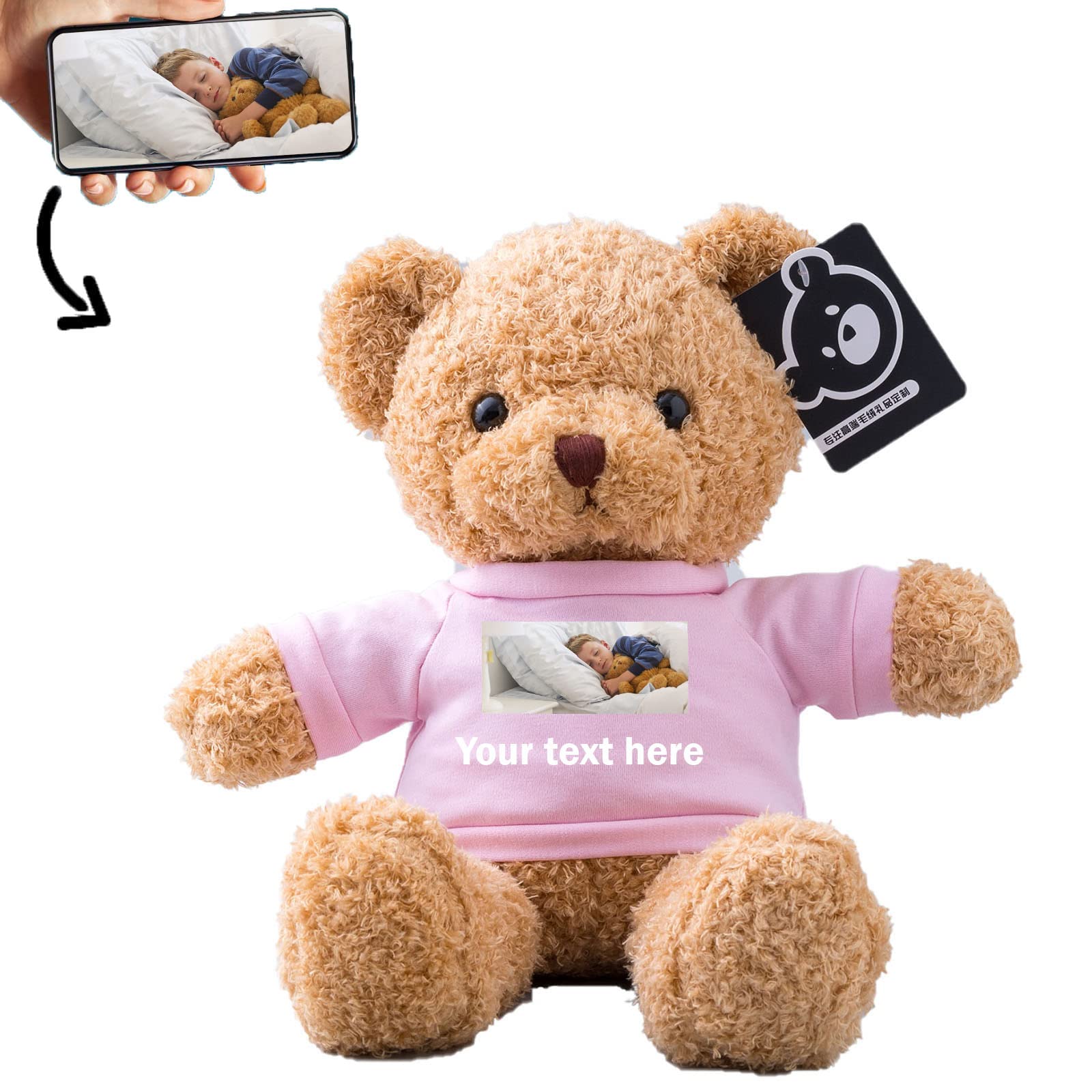 ADORSUN Personalised Teddy Bear Stuffed Animal with Customised Text+Image, Stuffed Bear as Personalised Gift for Women/Men on Valentines' Day/Birthday/Anniversary 16inch-T Shirt-Pink — image 1