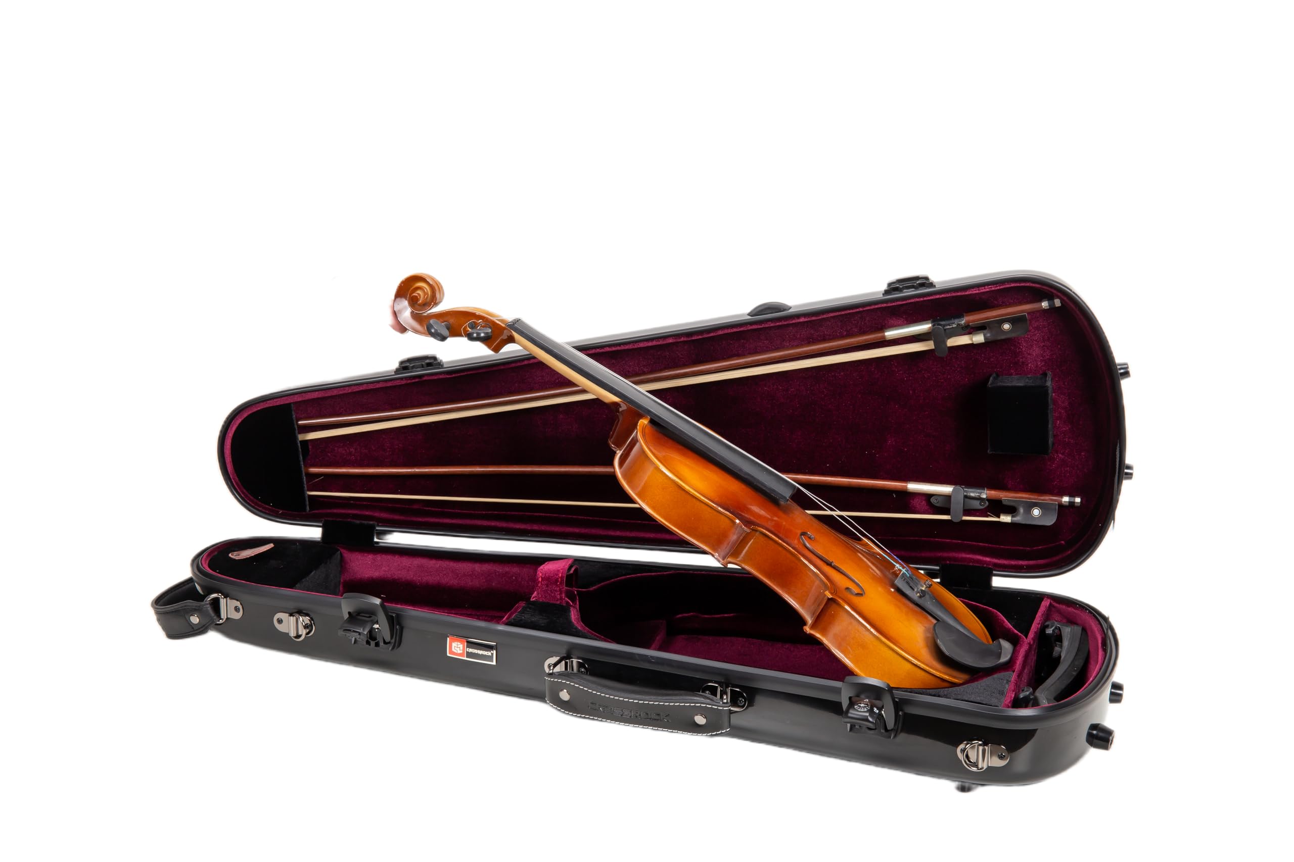 Crossrock Estuche de violín de Fibra de Vidrio con Forma para tamaño 4/4 | Cerradura TSA, Correas de Mochila, Manta de Terciopelo, Almacenamiento Integrado
