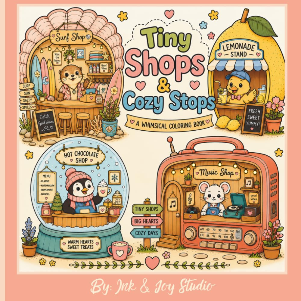 Tiny Shops & Cozy Stops: A Whimsical Coloring Book