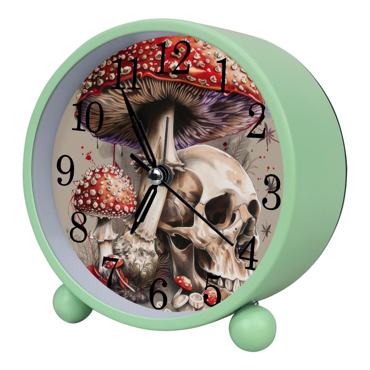 Luoweisi Alarm Clock Mushrooms Skulls, Silent Non-Ticking with Night Light