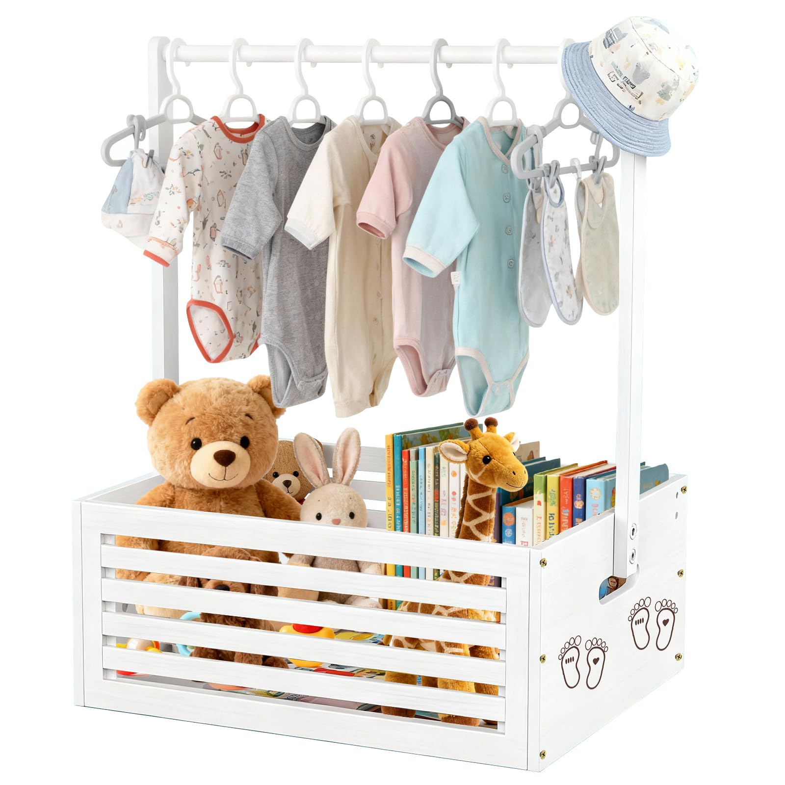 moyiw Baby Shower Crate Closet with Handle, Decorative Baby Shower Basket, Baby Shower Hamper, Bamboo Gift Basket Large Size, Pregnancy Gifts for Newborn and New Parents (40x28x55cm)