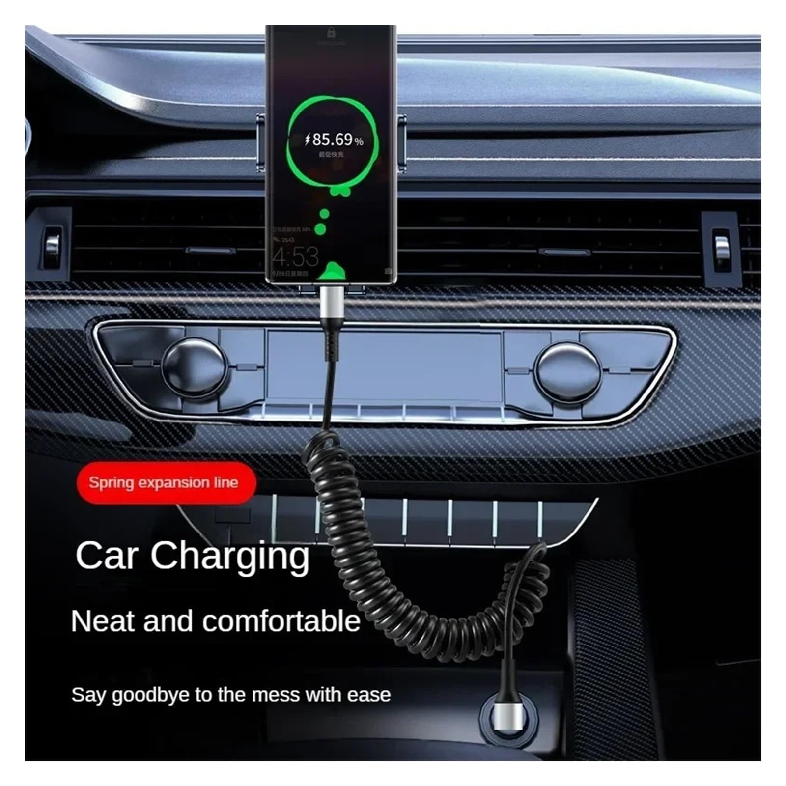 Cavo USB C 90° a molla 66W 6A ricarica rapida per Samsung per auto Xiaomi | Tipo C