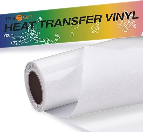 HTVRONT Rollo de vinilo HTV con purpurina blanca, paquete de vinilo de transferencia de calor con purpurina blanca de 12 pulgadas x 5 pies, vinilo