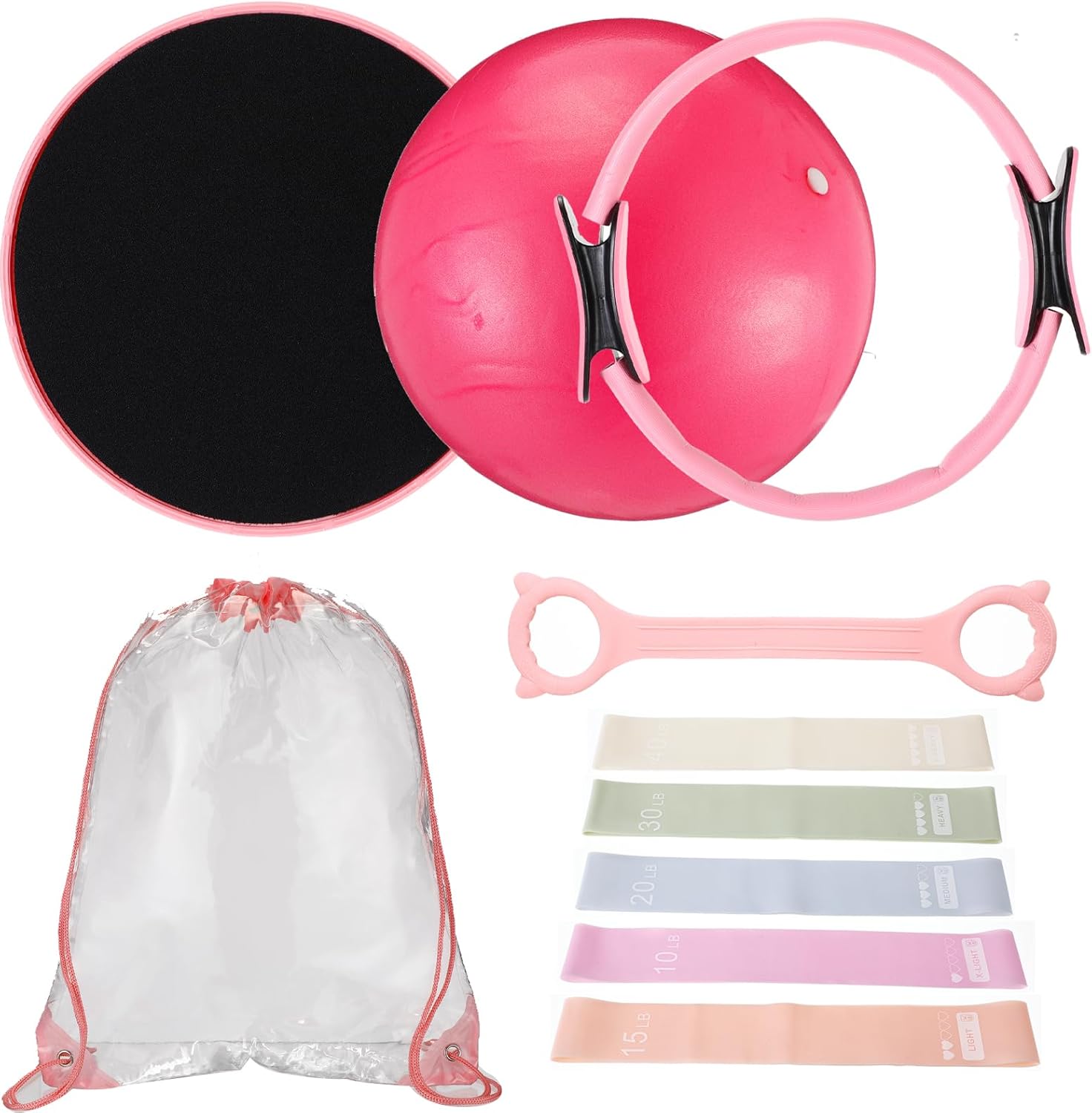 Pilates Ring Set Exercise Equipment with 9.8 Inch Yoga Ball Exercise Bands Resistance Bands Set Sliding Disks Workout Equipment Fitness Starter Accessories for Beginners Home Gym