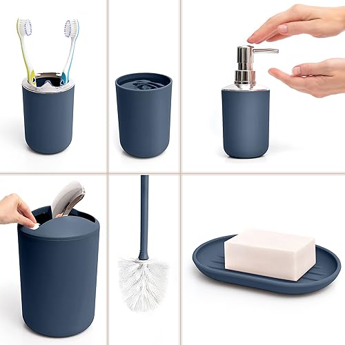 Miniatura 4 de Moss  Stone Juego de 6 accesorios de baño de plástico azul