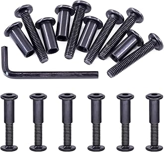 Swpeet 25Pcs M6x35mm Carbon Steel Black Hex Drive Socket Cap Bolts Barrel Nuts Assortment Kit with 1Pcs Allen Wrench, Screw Post Fit for Furniture Countsunk Belt Buckle Leather Binding Bolts