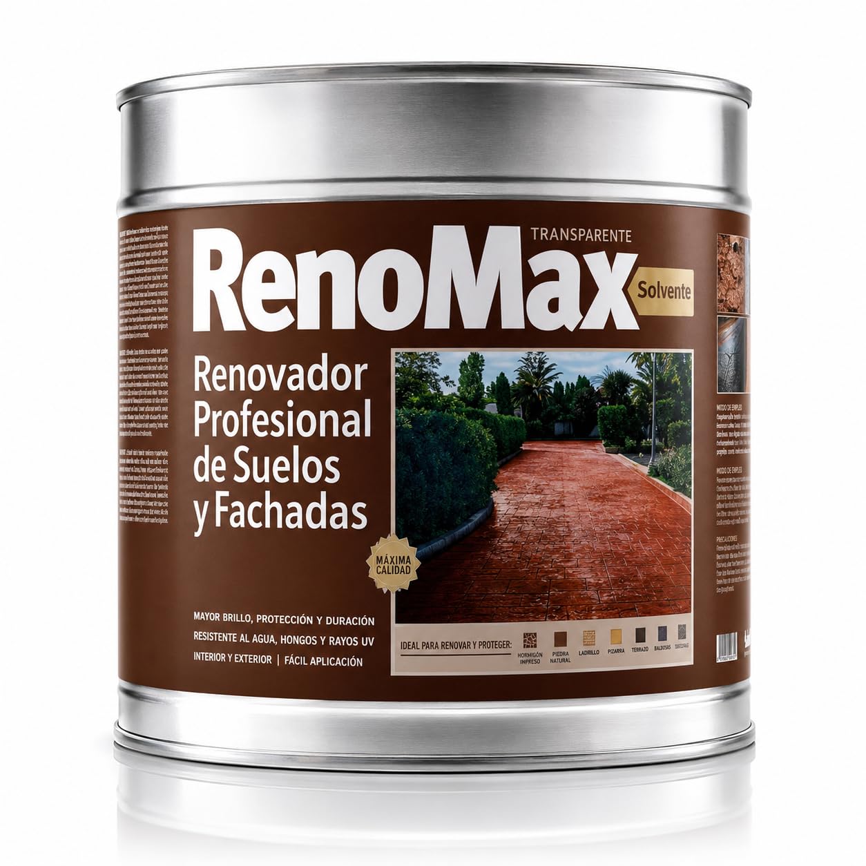 Renomax - Resina Hormigon Impreso y Superficies Porosas Al Disolvente, 15L Cubre hasta 150m² | Repara, Protege y Embellece Suelos y Fachadas | Resina Hormigon Fácil de Aplicar, Garantía 5 Años