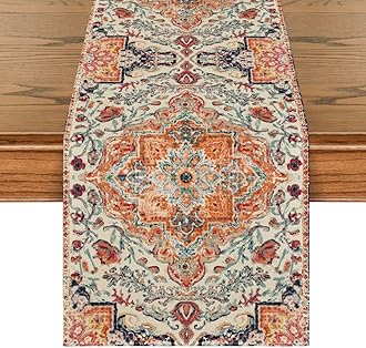 Artoid Mode Boho Bohemia Style Orange Table Runner, Country Rustic Farmhouse Magical Fall Kitchen Dining Table Decoration for Home Party Decor 13x48 Inch