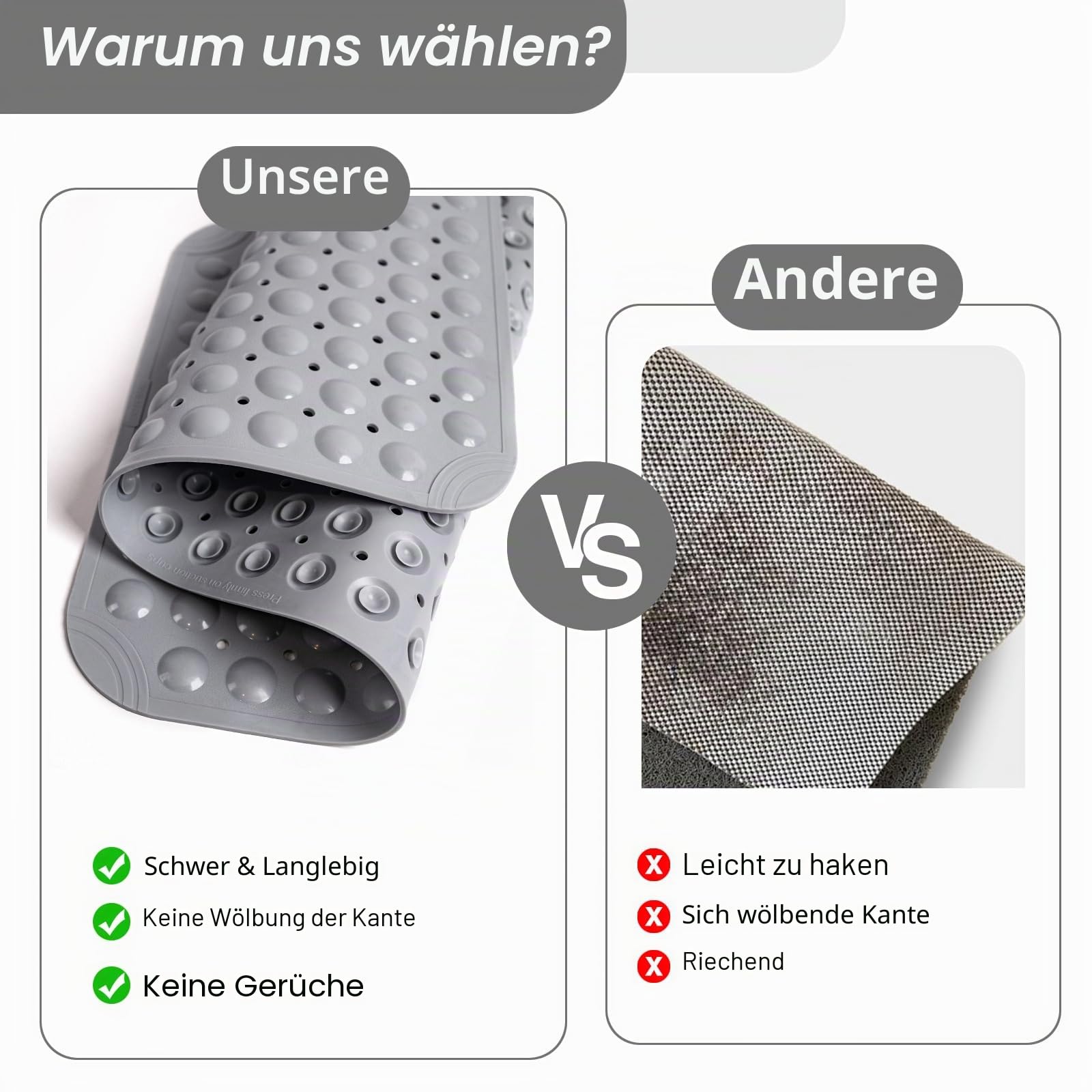 Duschmatte rutschfest 90x60cm, Duschmatten aus TPE rutschfeste Duschmatte Maschinenwaschbar Dusche Antirutschmatte mit Saugnäpfen Duscheinlage rutschfest für Badewanne und Duschraum