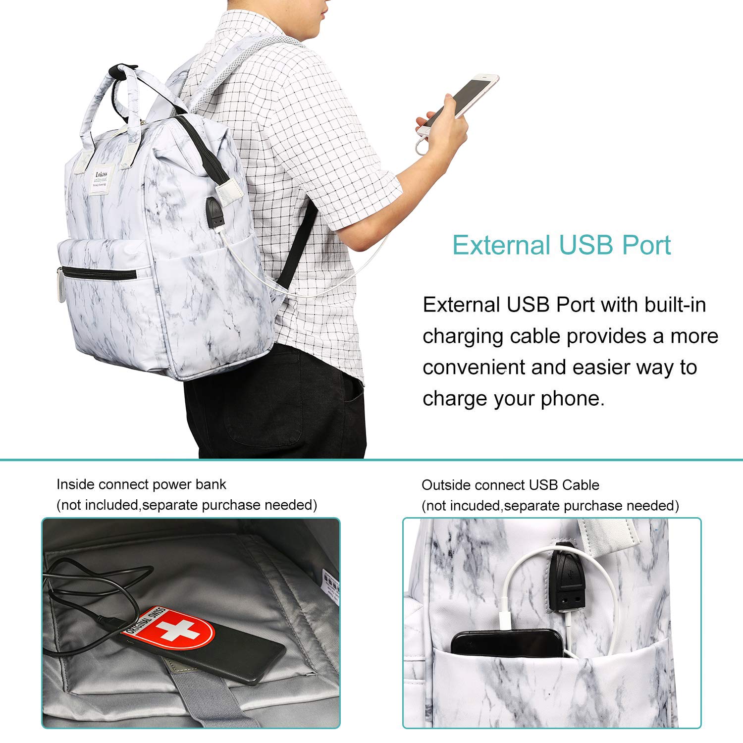 BRINCH Laptop Backpack 15.6 Inch Wide Open Computer Backpack Laptop Bag College Rucksack Water Resistant Business Travel Backpack Multipurpose Daypack with USB Charging Port for Women Men, Marble Computers &