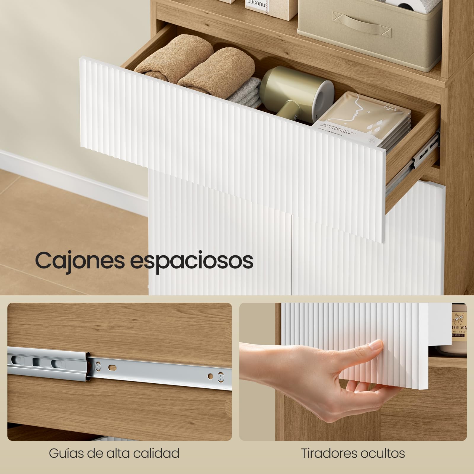 EUGAD Mueble de Baño, con Estantes Ajustables, Armario Alto, 40x70x176,5 cm