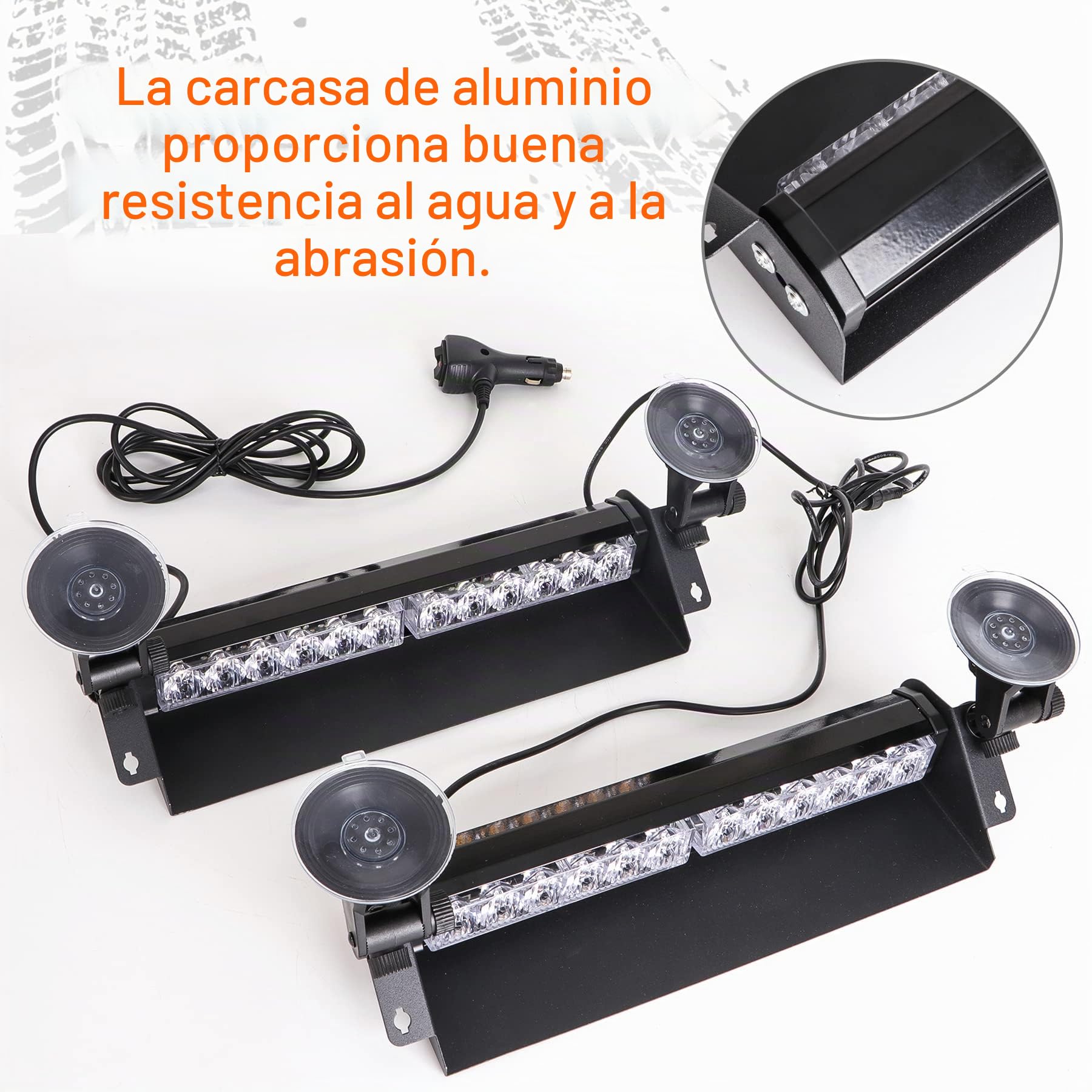 Pack 2 Luces LED Estroboscópicas Ámbar 24 LED 13,7” 12 Modos 2 En 1 Luz Emergencia Parabrisas Ventosa IP65 para Conductores, Grúas, Rescate, Coche y Camión 12-24V