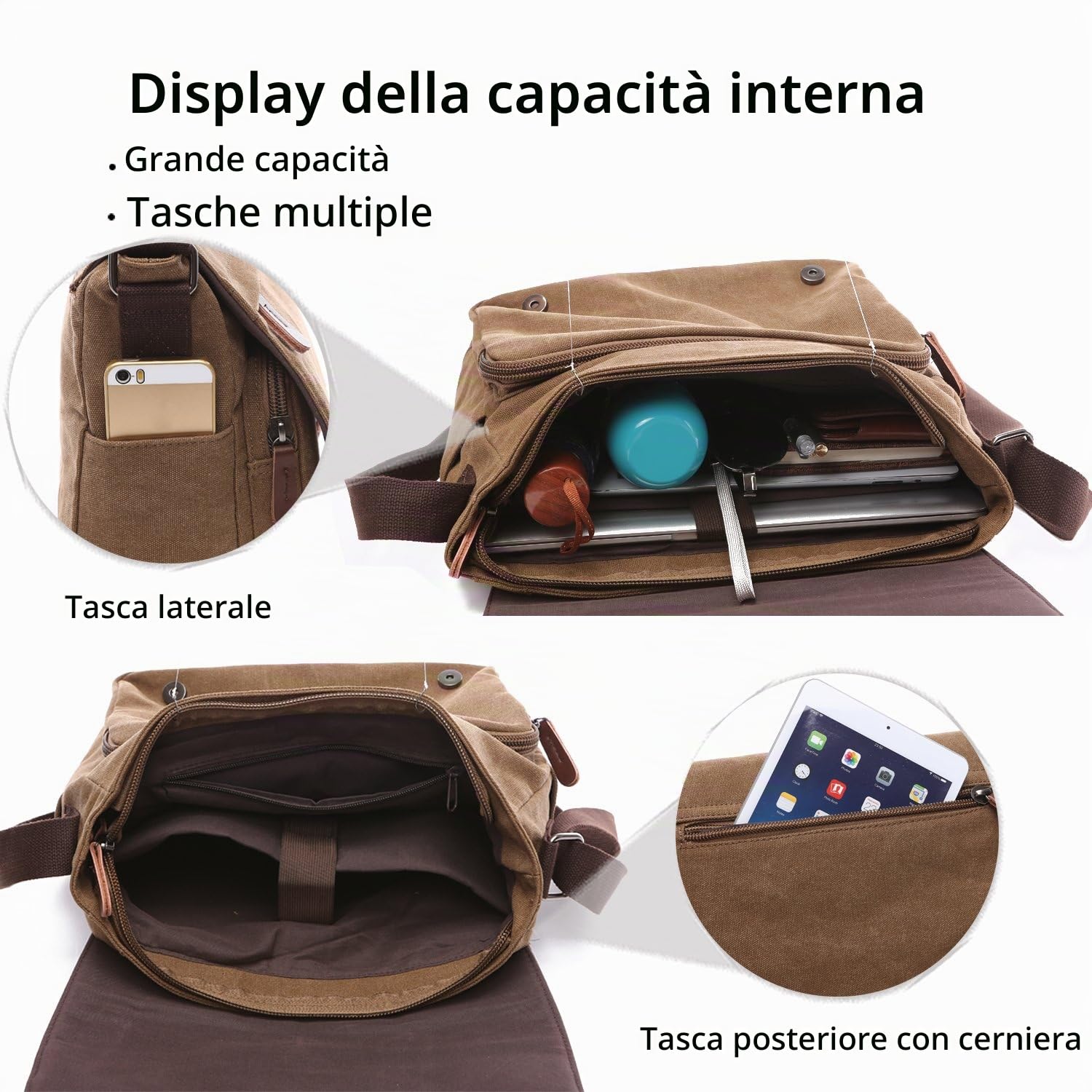 FANDARE Borsa a Tracolla Borse a spalla per 14 Pollici PC Ventiquattrore Borse Messenger di tela Uomo Donna Borsa postino Borsetta per viaggio lavoro scuola business università Pendolare Grigio L