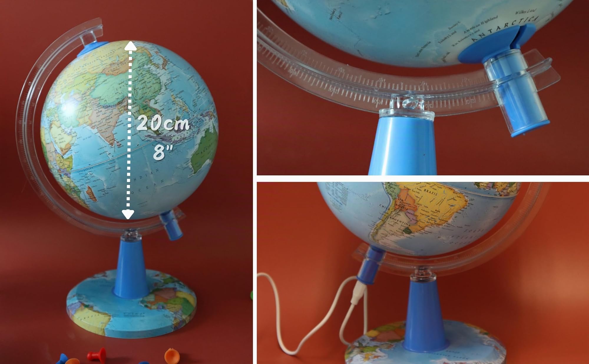 EXERZ Globe Lumineux 20cm, Carte en Anglais, Globe Terrestre Interactif avec Application AR (STEM), Cadeaux Éducatifs pour Enfants 4-12 Ans - Compatible iOS & Android