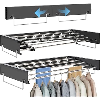 Wall-Mounted Clothes Dryer with 80 cm Long Rods Foldable Black