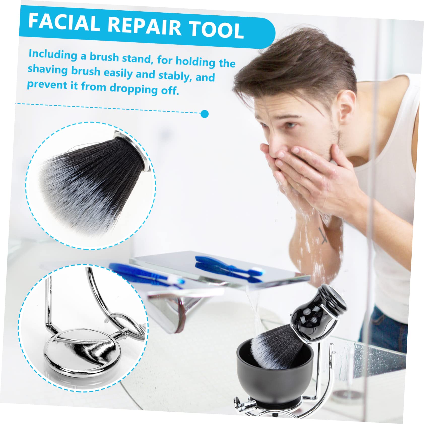 Beaupretty Barba Uomo Pennello e Ciotola da Barba Kit Rasatura Completo per Uomo e Supporto per Pennello