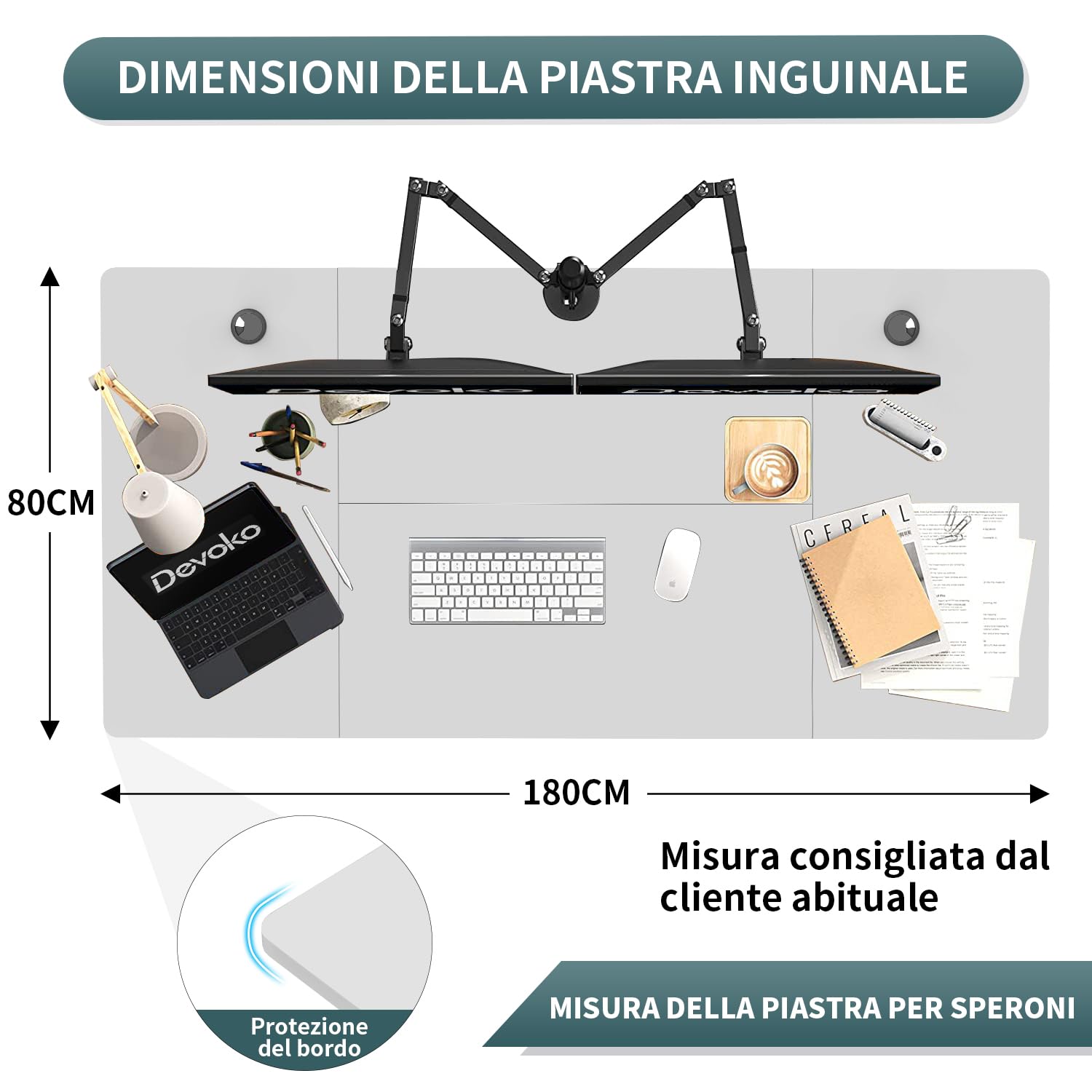 Devoko Scrivania Regolabile in Altezza 180 x 80 cm, Scrivania da Ufficio con Sistemi Anti-Collisione e Funzione di Memoria, Tavolo didattico Ergonomica Elettrica, Grigio