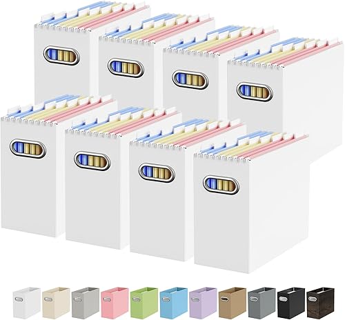 Vista 123 de Oterri - Organizador de archivos, caja de almacenamiento pequeña, organizador de cartón, caja plegable para colgar carpetas, tamaño carta