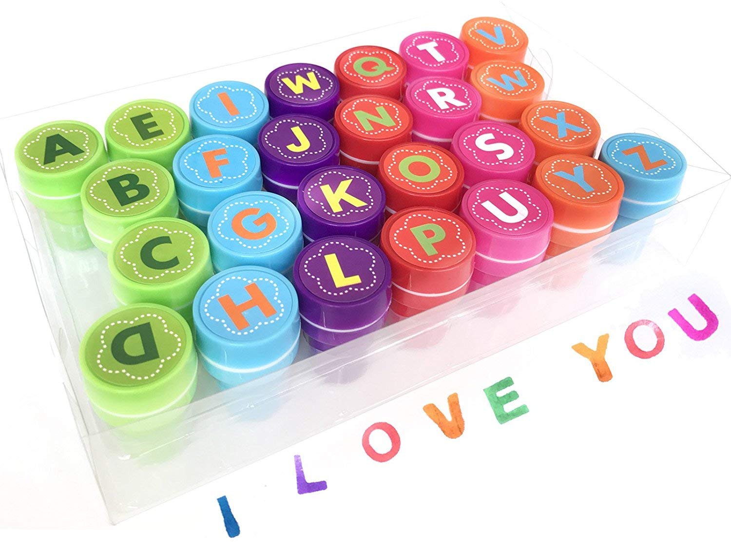 Kono 26 Pieces Alphabet Fun Stamps for Kids,Self-ink Washable Stampers Set for Children Party Favor, School Prizes, Birthday Gift, Learn Props (26 Alphabet Stamps)