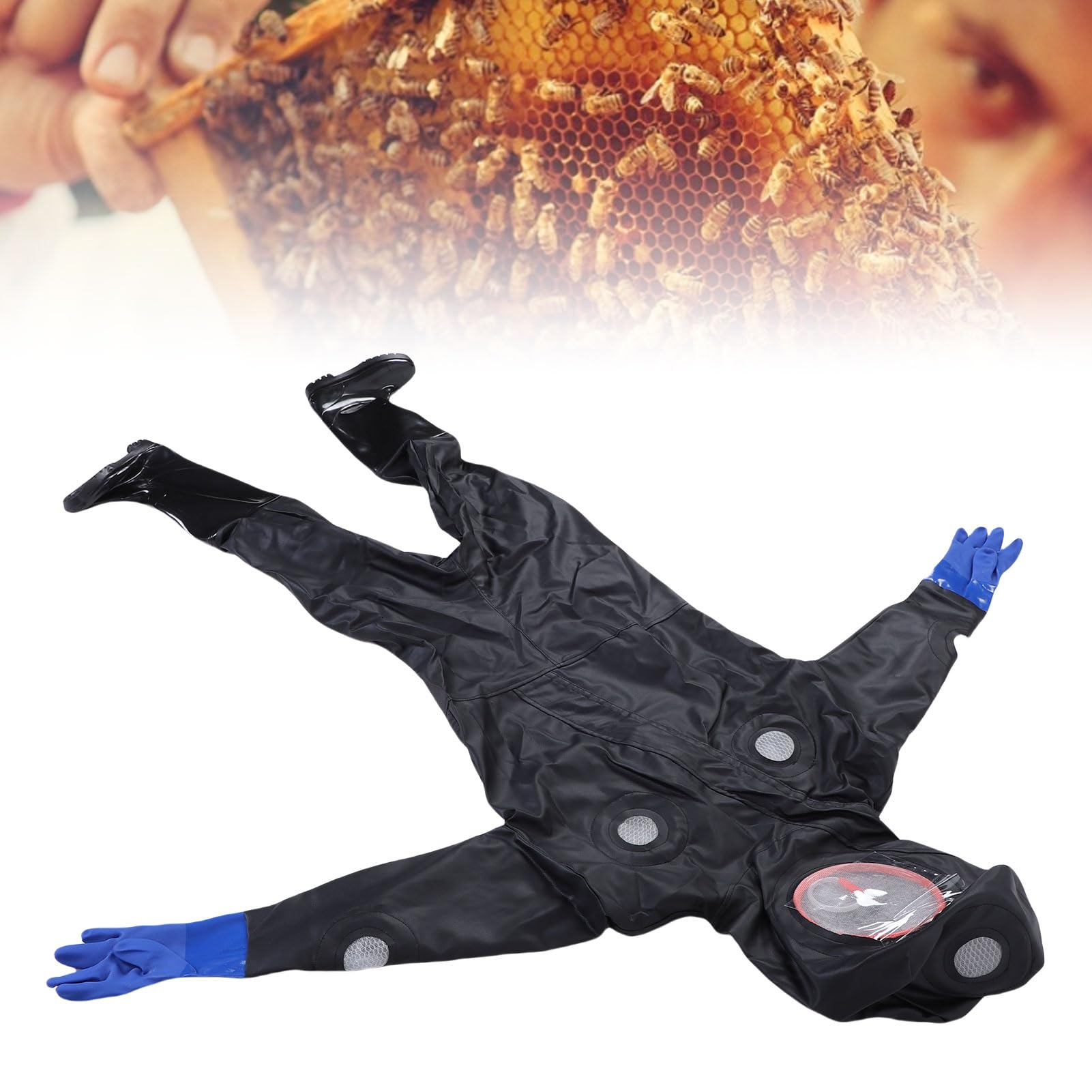 Alomejor Bienenanzug, Verdicktes Kunstleder, Ganzkörper-Imker-Outfit mit Belüfteter Kapuze für Männer und Frauen, XXL 70,9 Bis 72,8 Zoll Körpergröße, Imker-Schutzkleidung