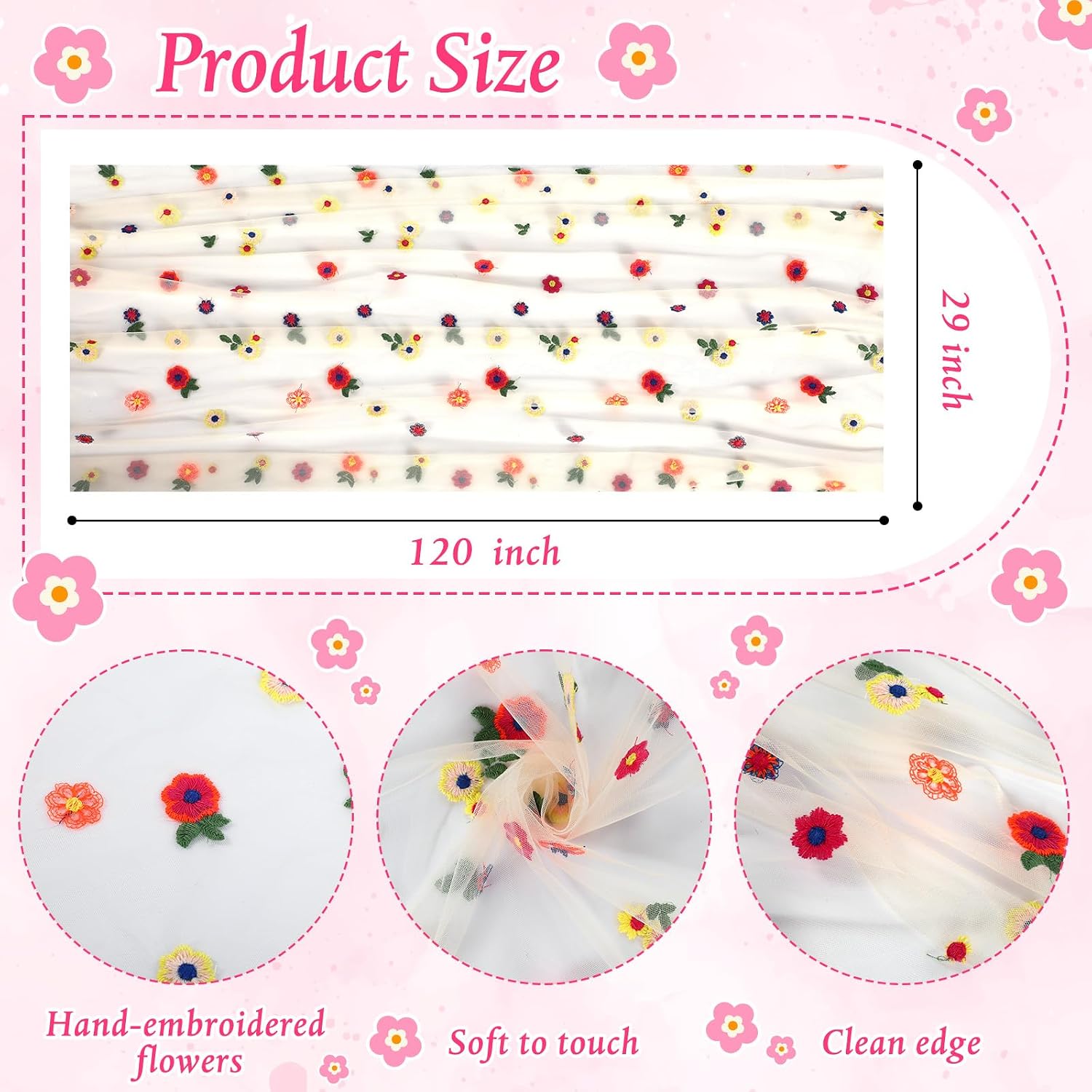 HunnmingRe 7 Pcs 5ft Artificial Flowers Garland Hanging Decorations & 10ft Spring Floral Table Runner Wedding Fake Rose Background Seasonal Wildflower Tulle Table Runner for Home Room Garden Arch