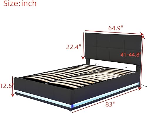 Miniatura 92 de Cama de plataforma flotante tamaño Queen con sensor de luz y cabecero, marco de cama moderno tapizado de terciopelo suave, no necesita somier