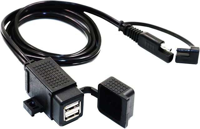 MOTOPOWER MP0609C-UK 3.1Amp Waterproof Motorcycle Dual USB Charger Kit SAE to USB Adapter Cable Phone Tablet GPS Charger