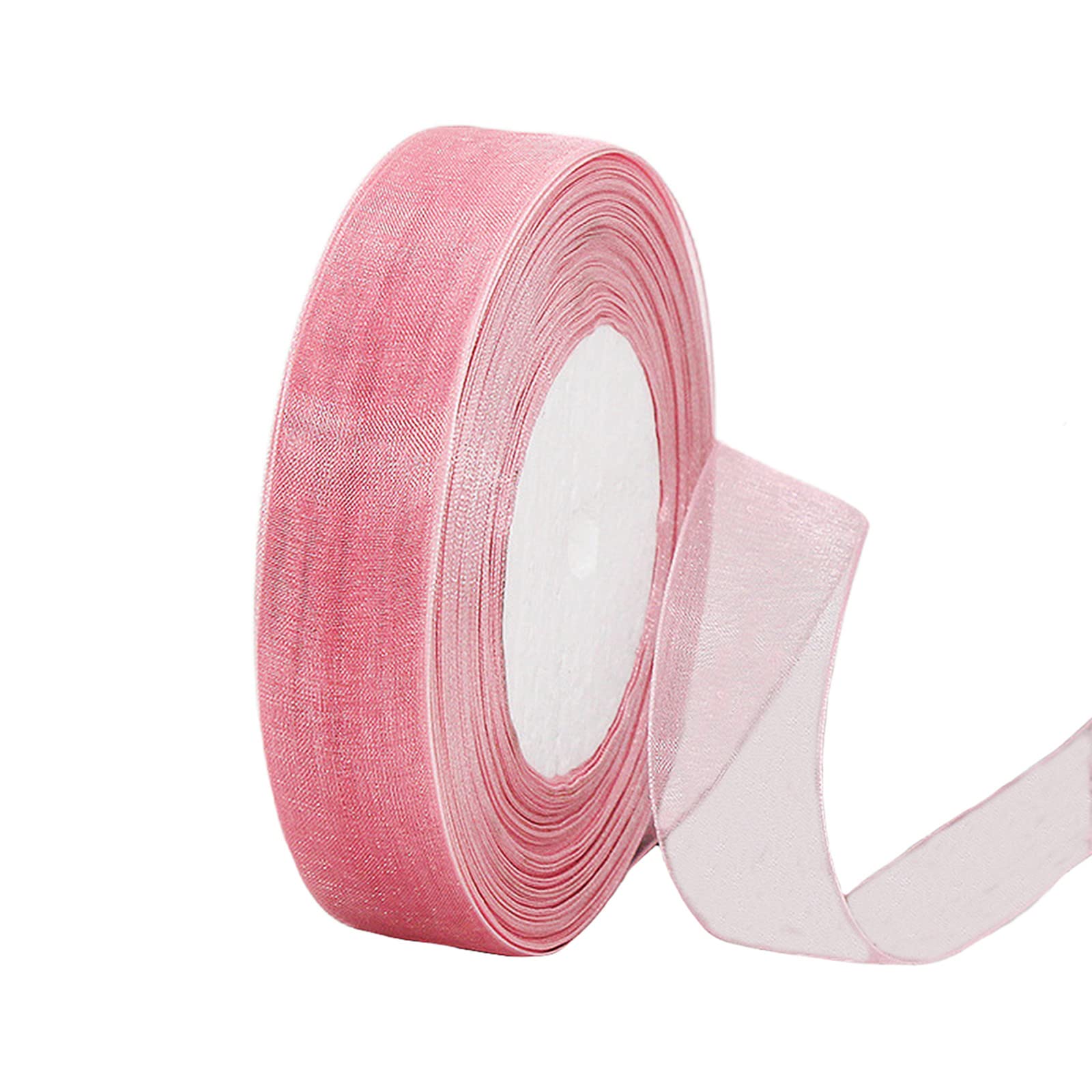 Sheer Bean Pink Organza Chiffon Ribbon 20mm for Gift Wrapping, 45m Clear Chiffon Hair Ribbon for Birthdays, Weddings & Crafts