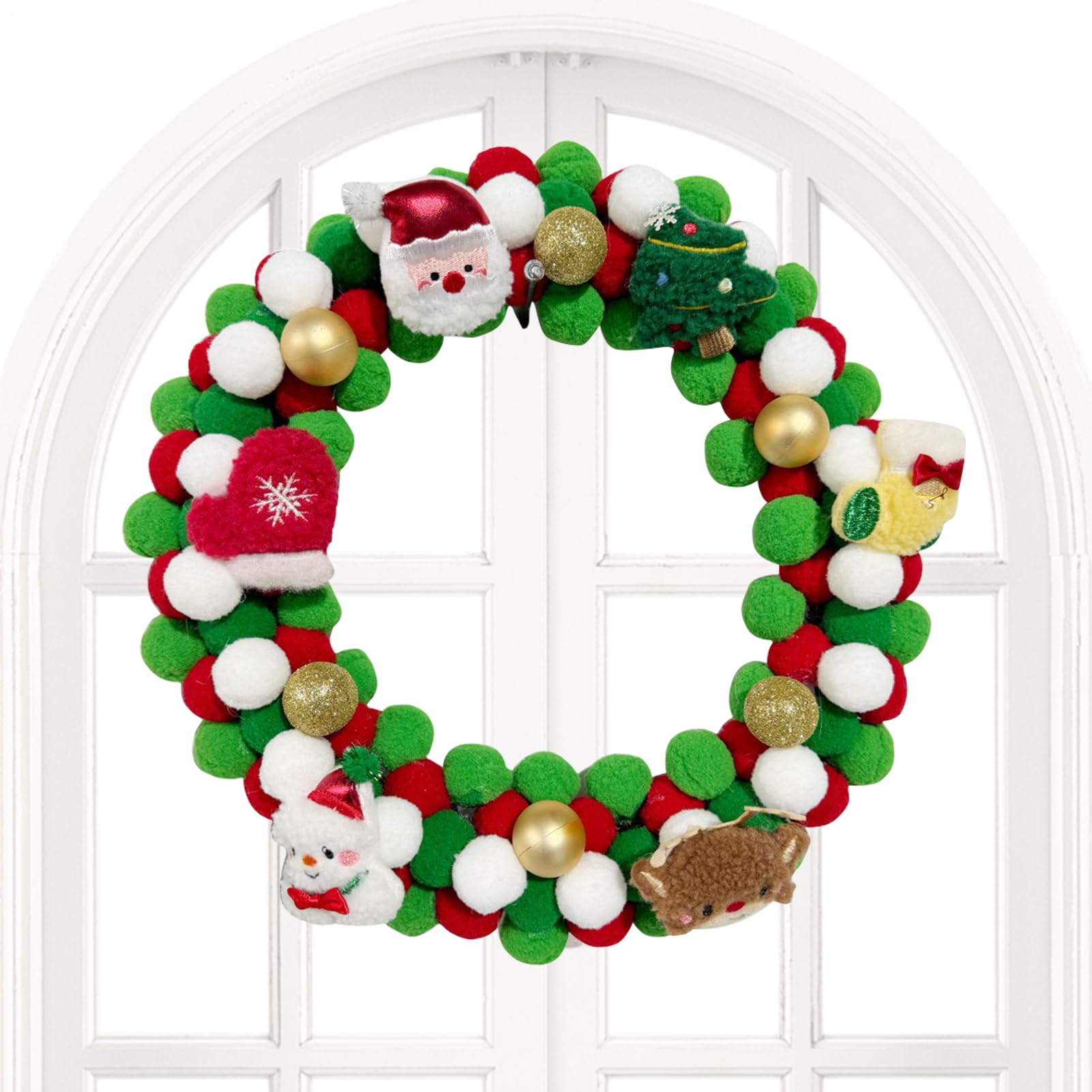 Couronne de Noël en feutre 34,8 cm réutilisable et sans perte d'aiguilles pour porte
