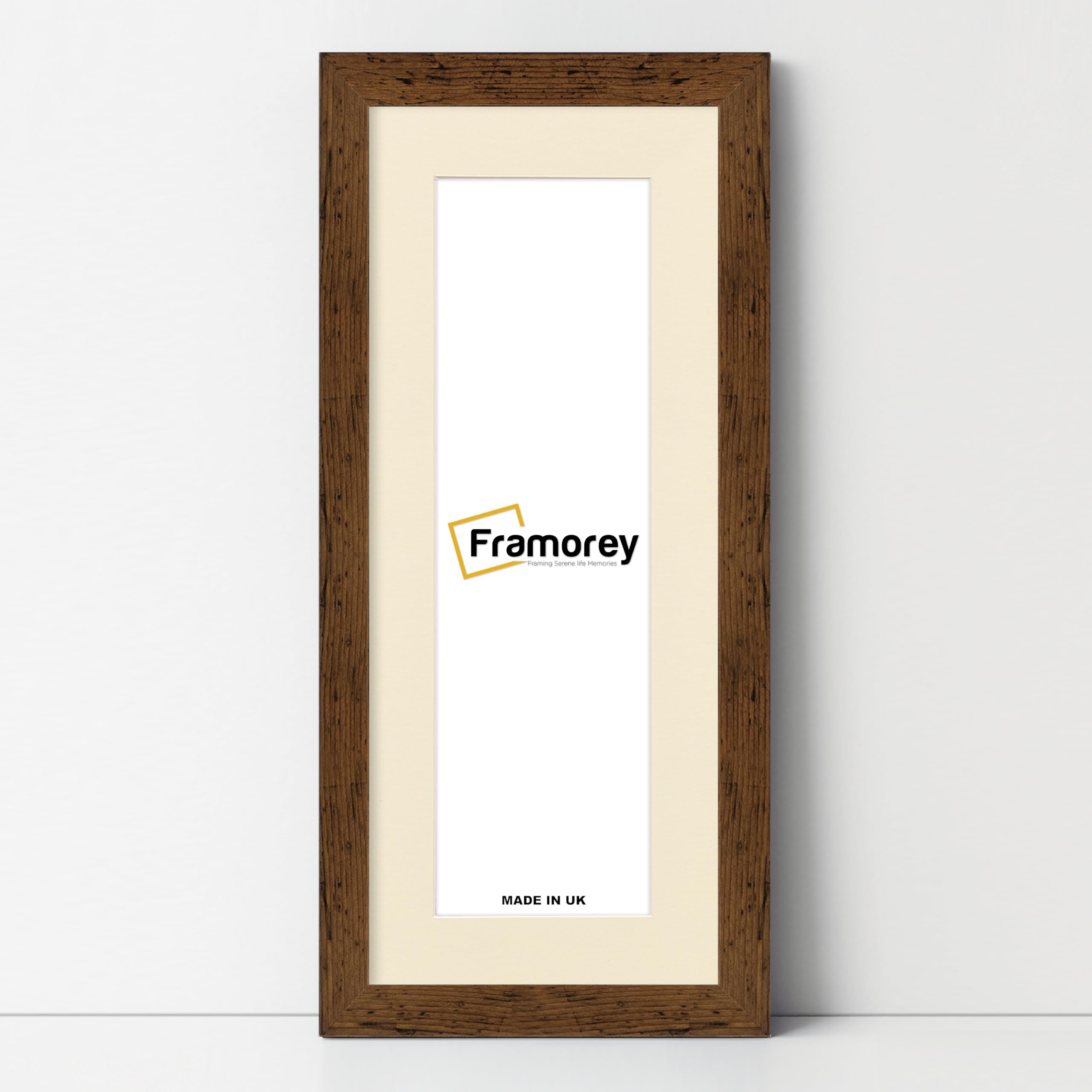 FRAMOREY Panoramic Style, Oxford Flat Wooden Effect Picture Frame, 20x12" Size Rustic Oak Photo Frame With 16x8" Size Ivory Mount, Handmade Frame, Wall Art Hanging Frame, Best Home Decor Frames