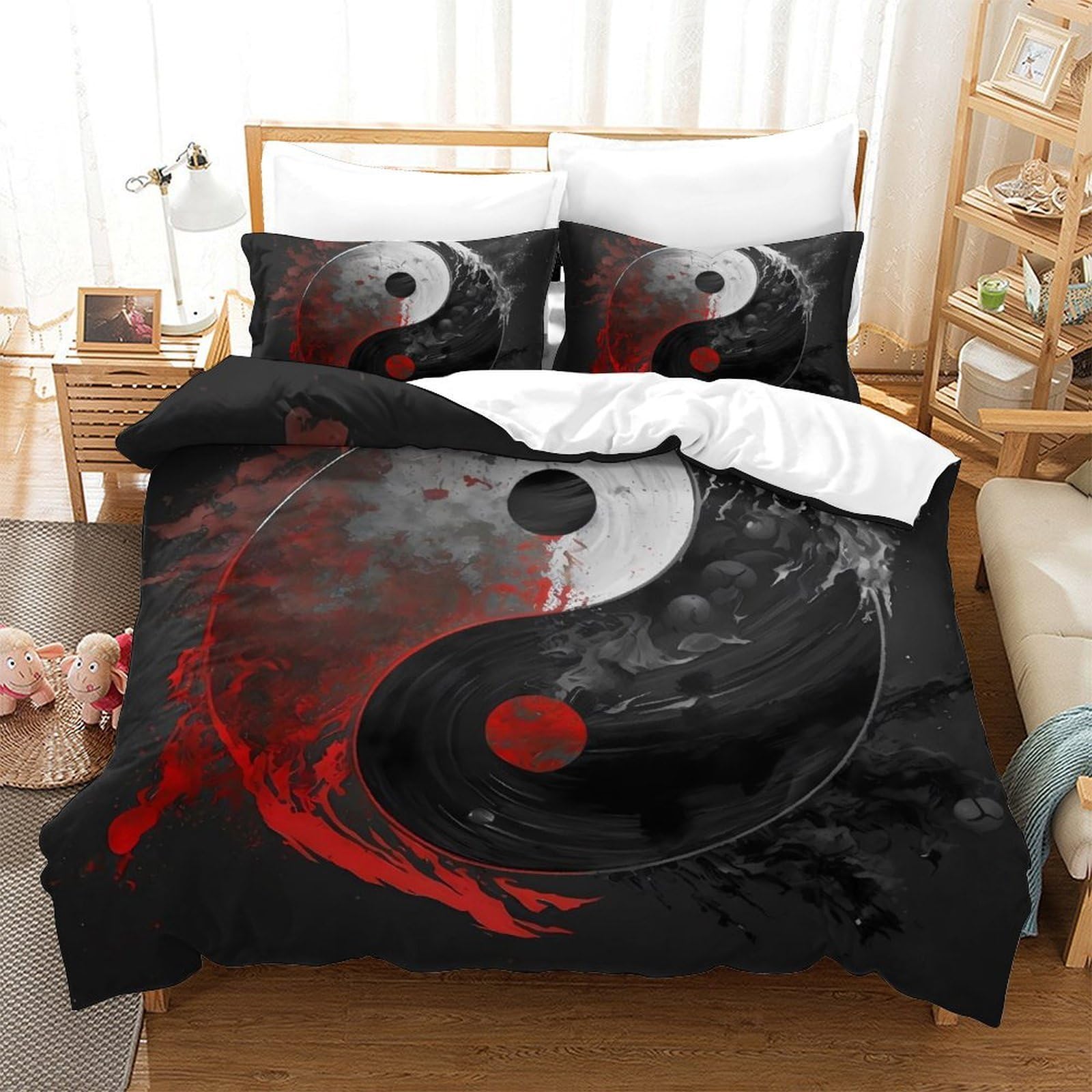 Housse de couette Yin Yang 2 personnes en coton doux Super King 260x220cm