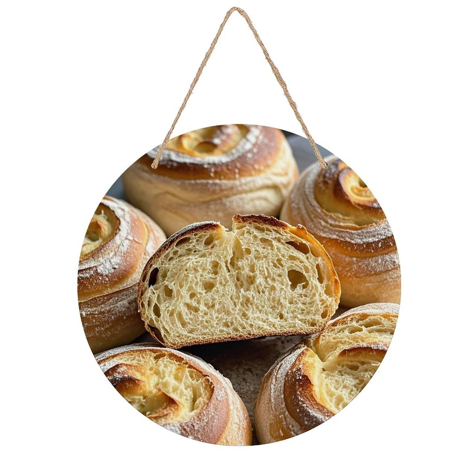 FekiLoot Painted Bread Welcome Sign Wall Decor Welcome Round Wood Hanging Signs Decoration Farmhouse Wall Sign Wall Plaque Funny Decor Door Hanger for Front Door Porch Office