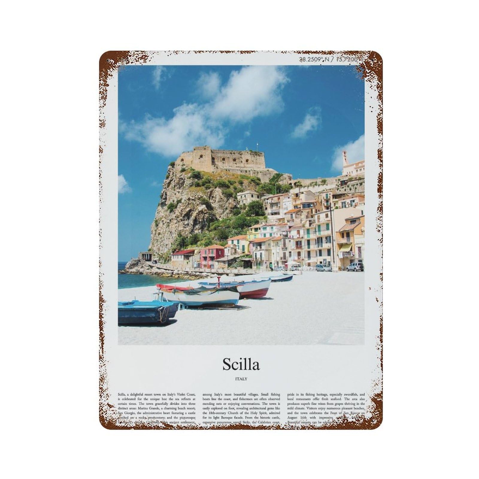 xiaoxiaoshen Scilla Italy City Scenery Wall Decor Art Metal Tin Poster Modern Home Decor Art Home Bar Shop Decorations Vintage Sign 40x30cm