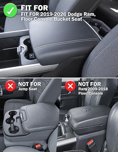 Miniatura 2 de KBH Funda para reposabrazos de consola central para Dodge Ram 1500 2500 3500 2019-2025, asiento de cubo de consola de suelo, protector de cojín para