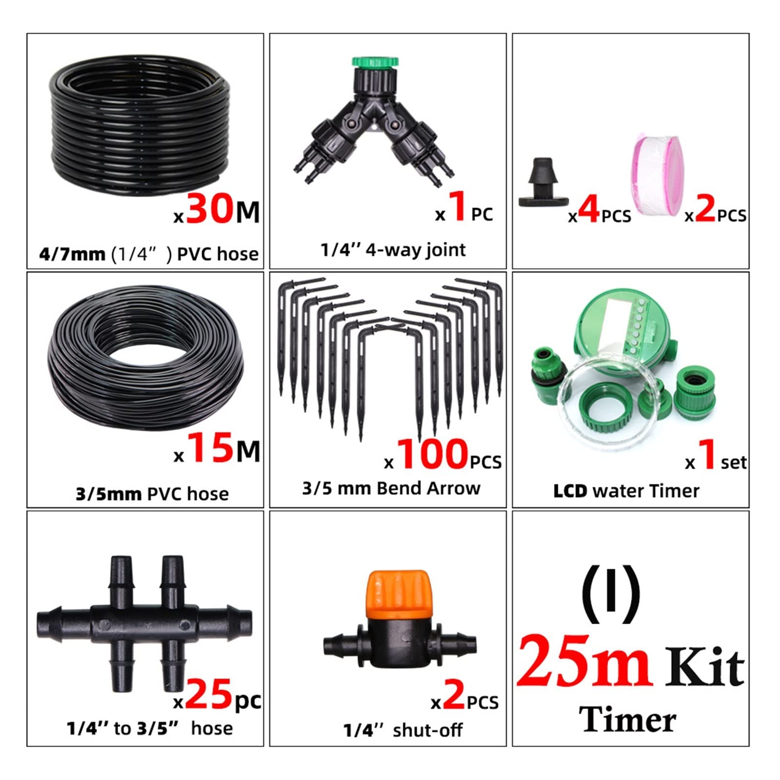 Zestaw do nawadniania kropelkowego nawadniania szklarni 4-drożny automatyczny system nawadniania kropelkowego 4/7 do 3/5 mm wąż ogrodowy zestaw do podlewania roślin rolniczych (kolor: KX1Kit-Timer)