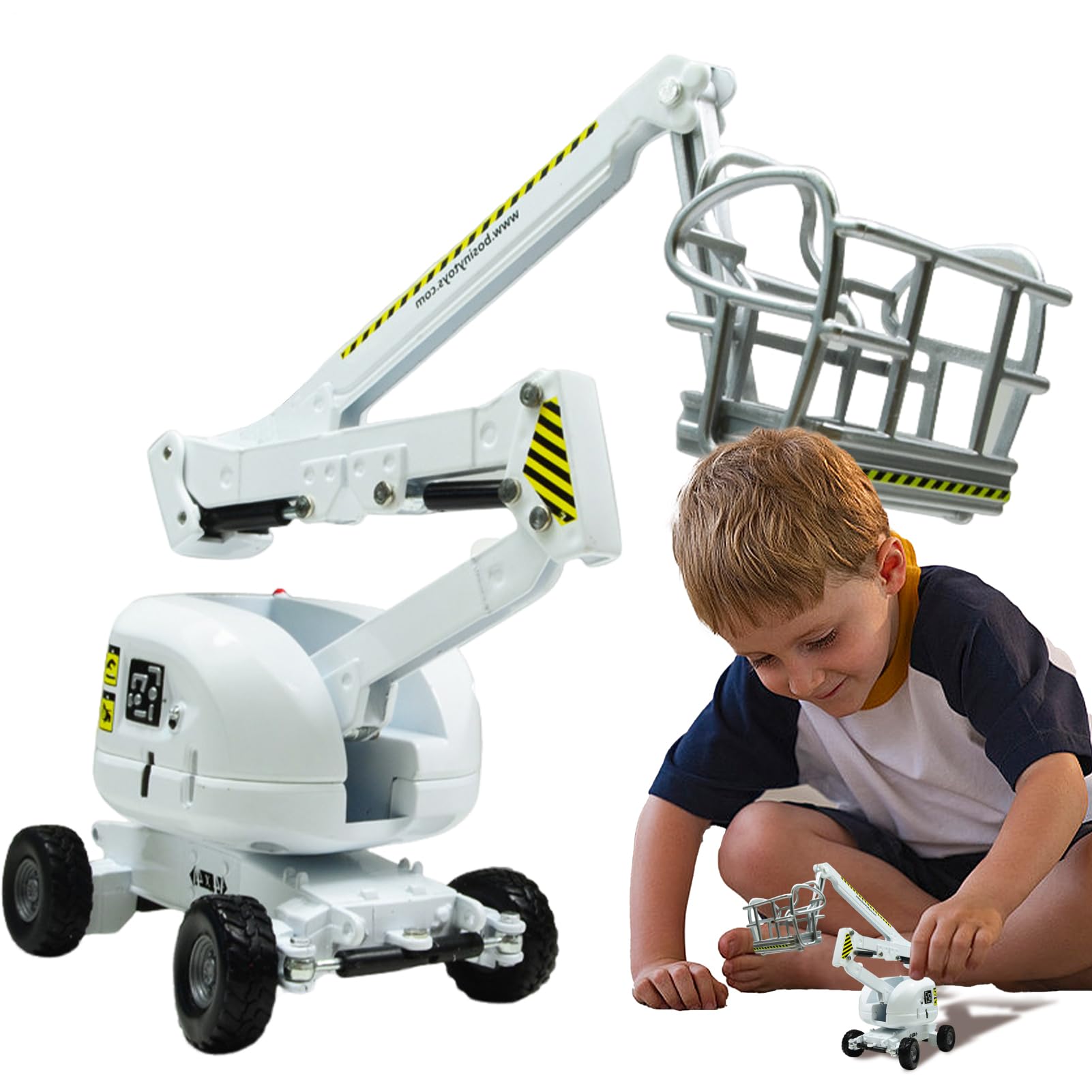 Modellino in di camion giocattolo funzionante - 1:87 Bracci mobili Ruote mobili Gru di sollevamento, Veicolo da costruzione in miniatura | Gioco di ruolo ingegneristico Set di giochi educativi p