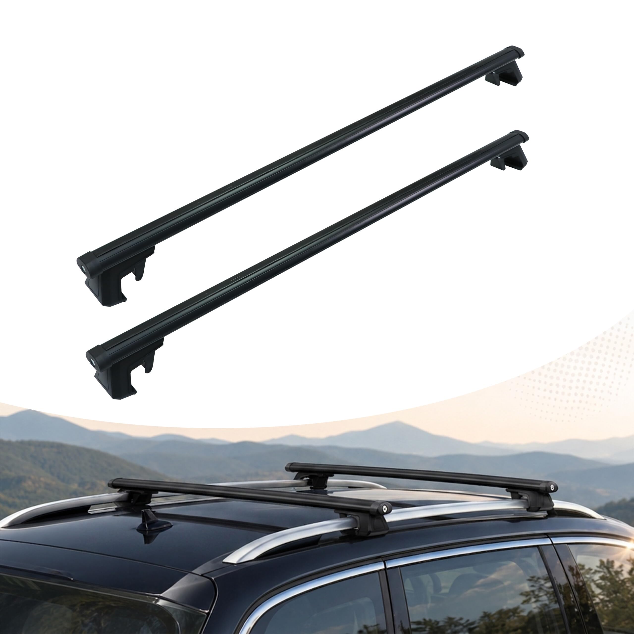 Relaxdays Dachträger, offene Reling, 124 cm, schwarz | Spannweite 110 cm, Querträger, bis 180 kg, Dachgepäckträger, Alu