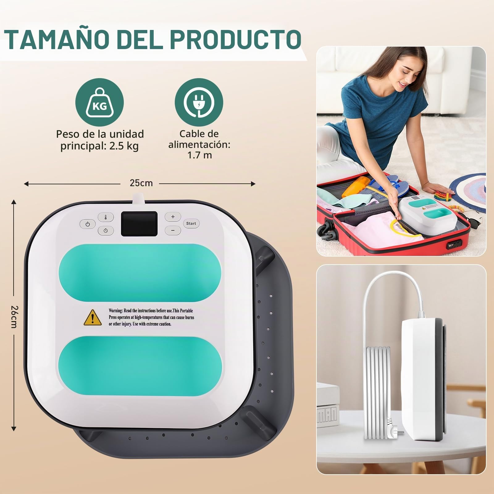 Prensa de Calor,Mini Plancha 25x26cm para Personalizar Camisetas | Suéteres, Mantas, Toallas, Bolsas Tote