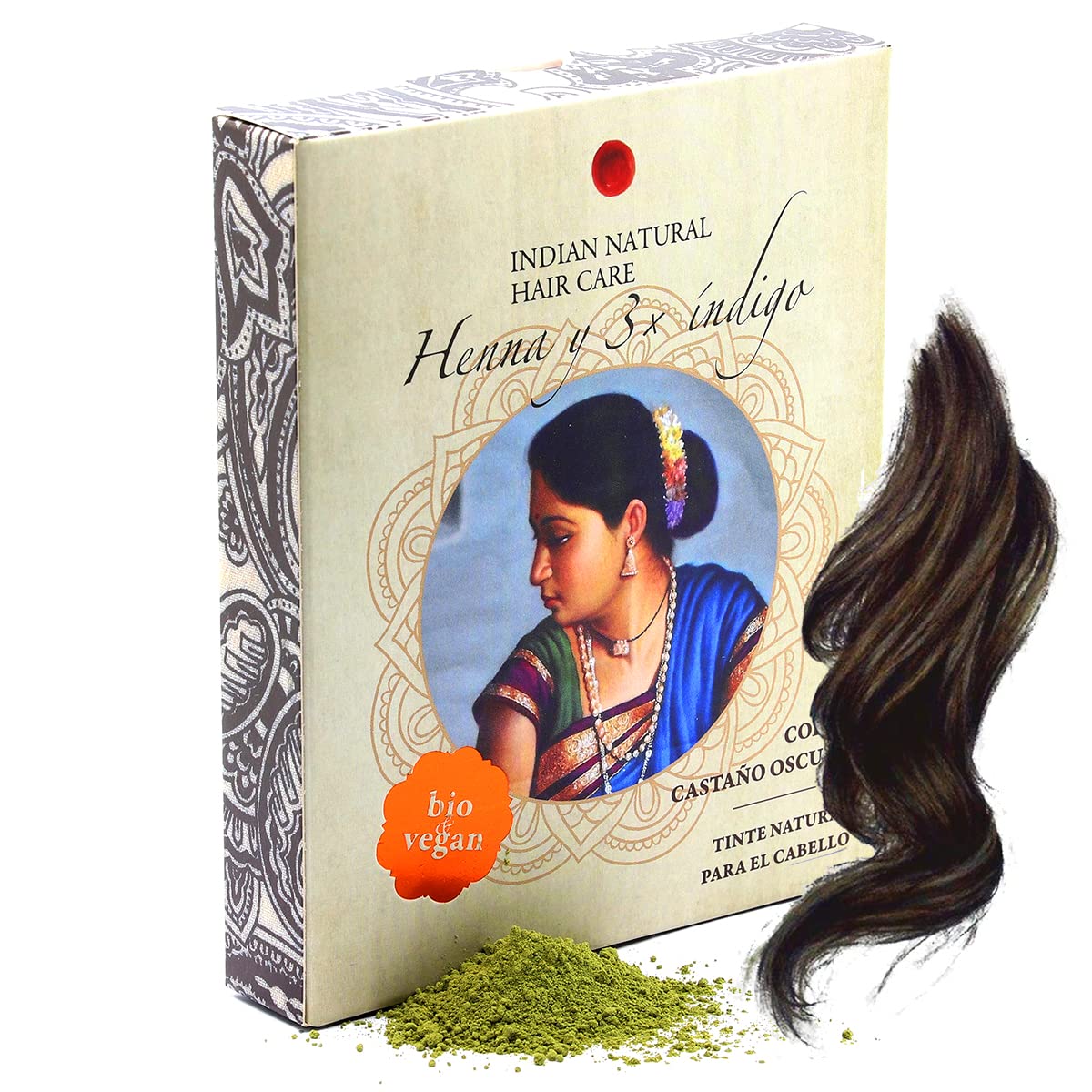Henna i 3x indygo - Ciemny brąz - Naturalny barwnik do włosów - W proszku… (200g)