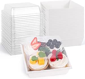 JEUIHAU 100pcs Square Cake Boxes, Containers, Boxes with Clear Lids, 4 JEUIHAU 100pcs Square Cake Boxes, Containers, Boxes with Clear Lids, 4