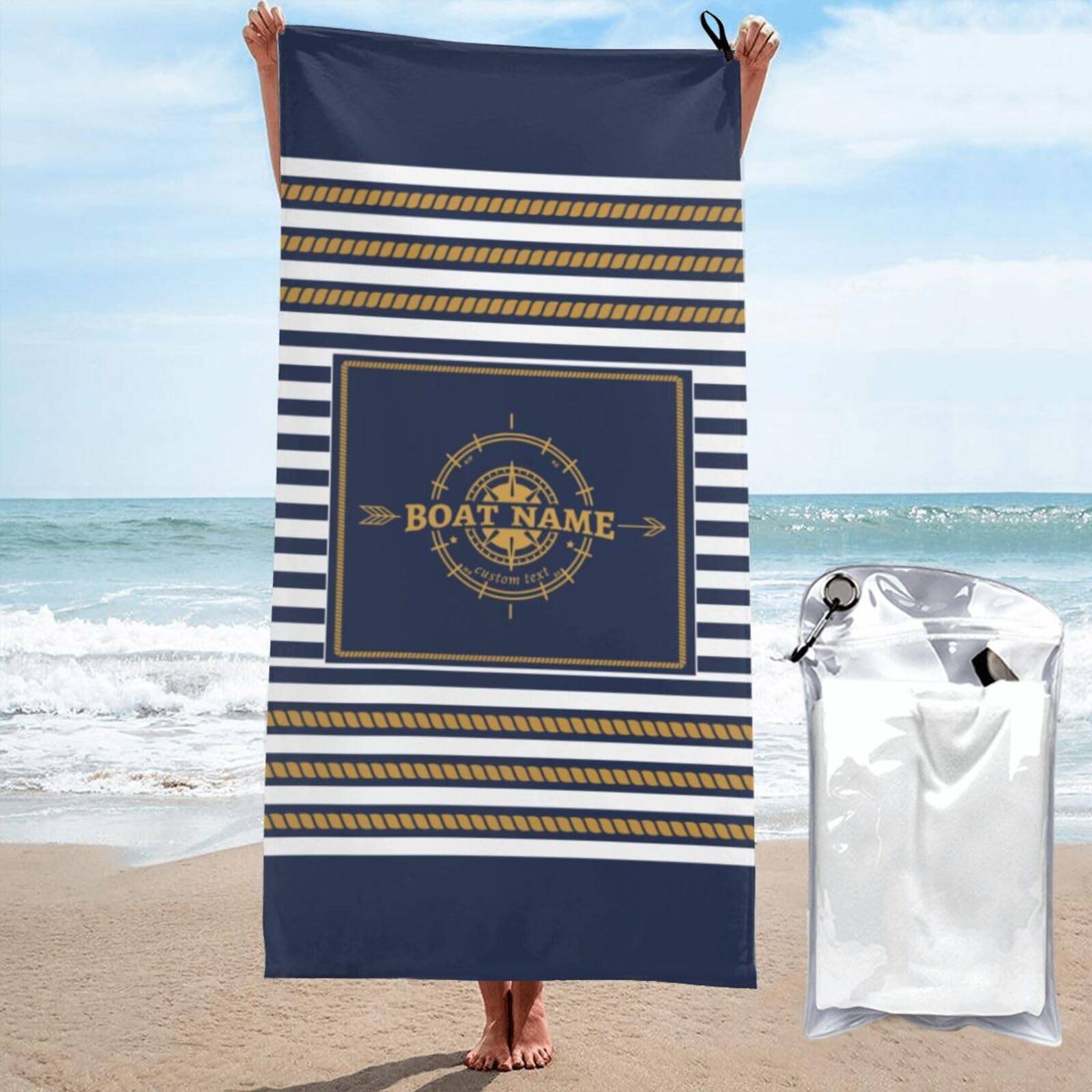 KKIIOEXX Personalized Nautical Beach Towel,Custom Anchor Bath Towel with Name,Soft Absorbent Bath Towels for Pool Travel Baths