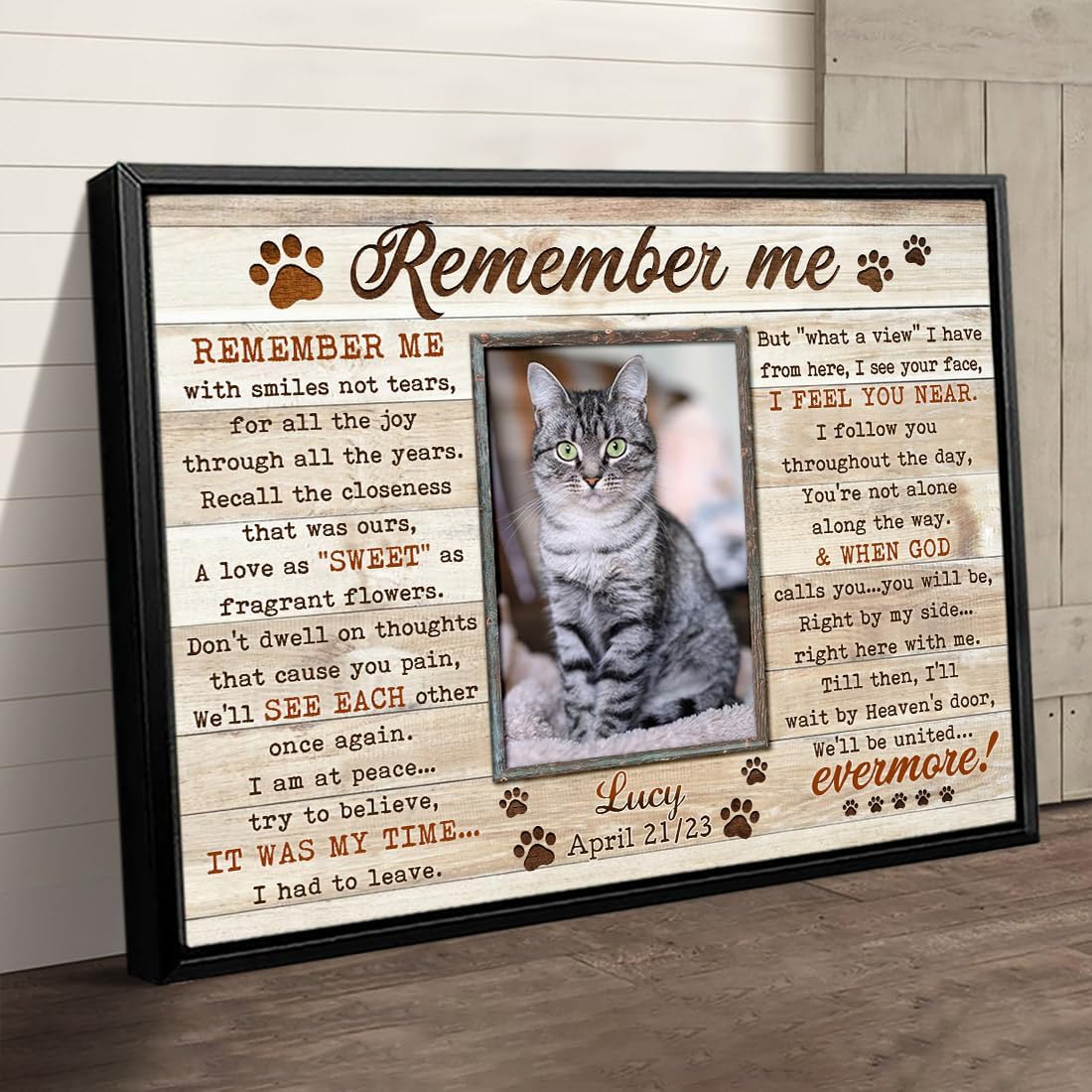 Cat Memorial Gift, Personalized Pet Memorial Picture Frame, Custom Pet Loss Keepsake, Cat Sympathy Gift, Pet Memorial Plaque - Horizontal Canvas - Ready To Hang (Cat Memorial)