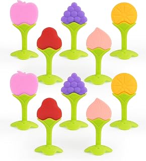DF DUALFERV 10 Pack Silicone Baby Teethers - Fruit Shaped, BPA-Free, Soft Textured for Teething Pain Relief