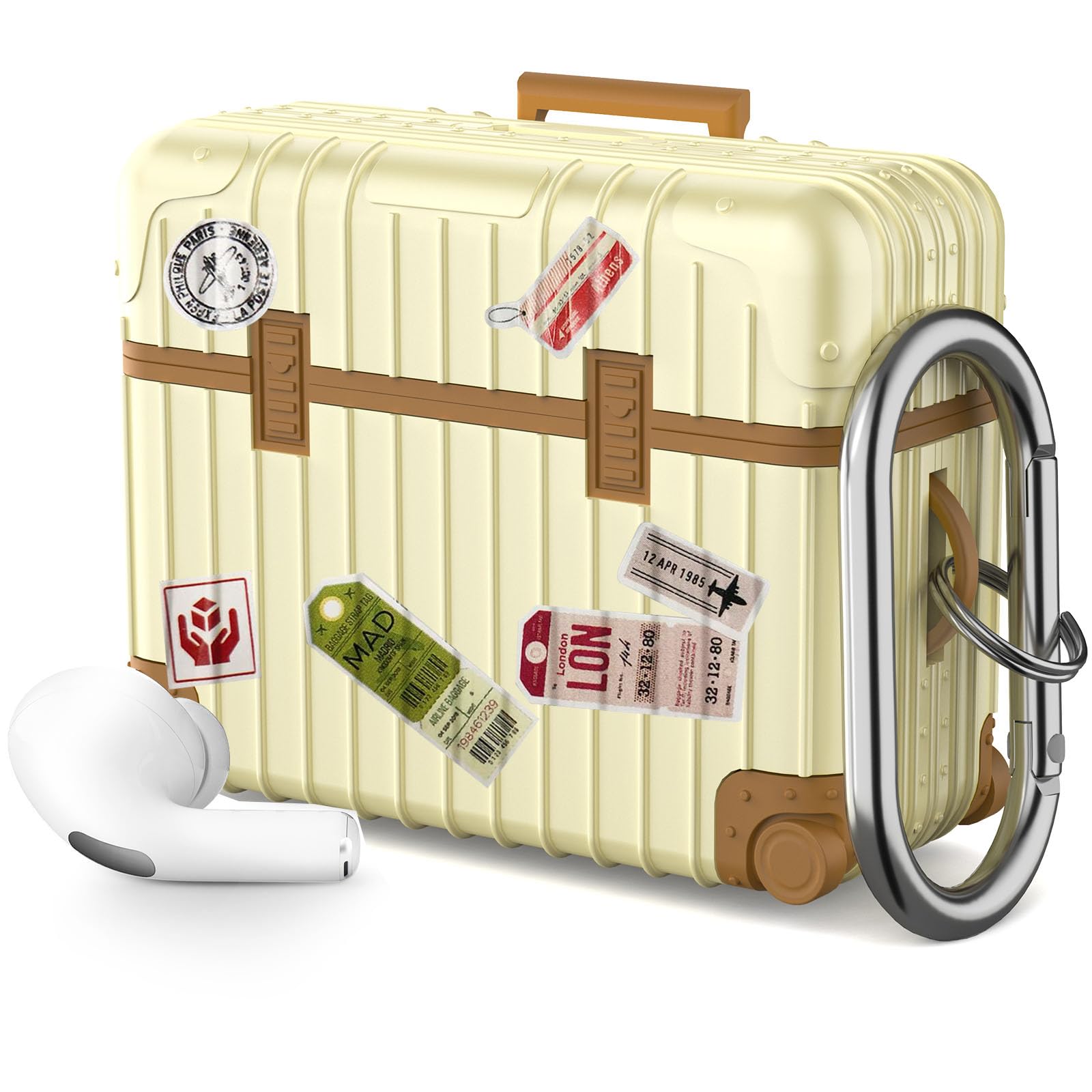 KOREDA Compatible with AirPods Pro 2nd/1st Generation Case Cover, Cute Funny Suitcase Design Case for Airpods Pro 2nd/1st Gen, Fashion Protective Hard Case for Women Men with Keychain (Beige)