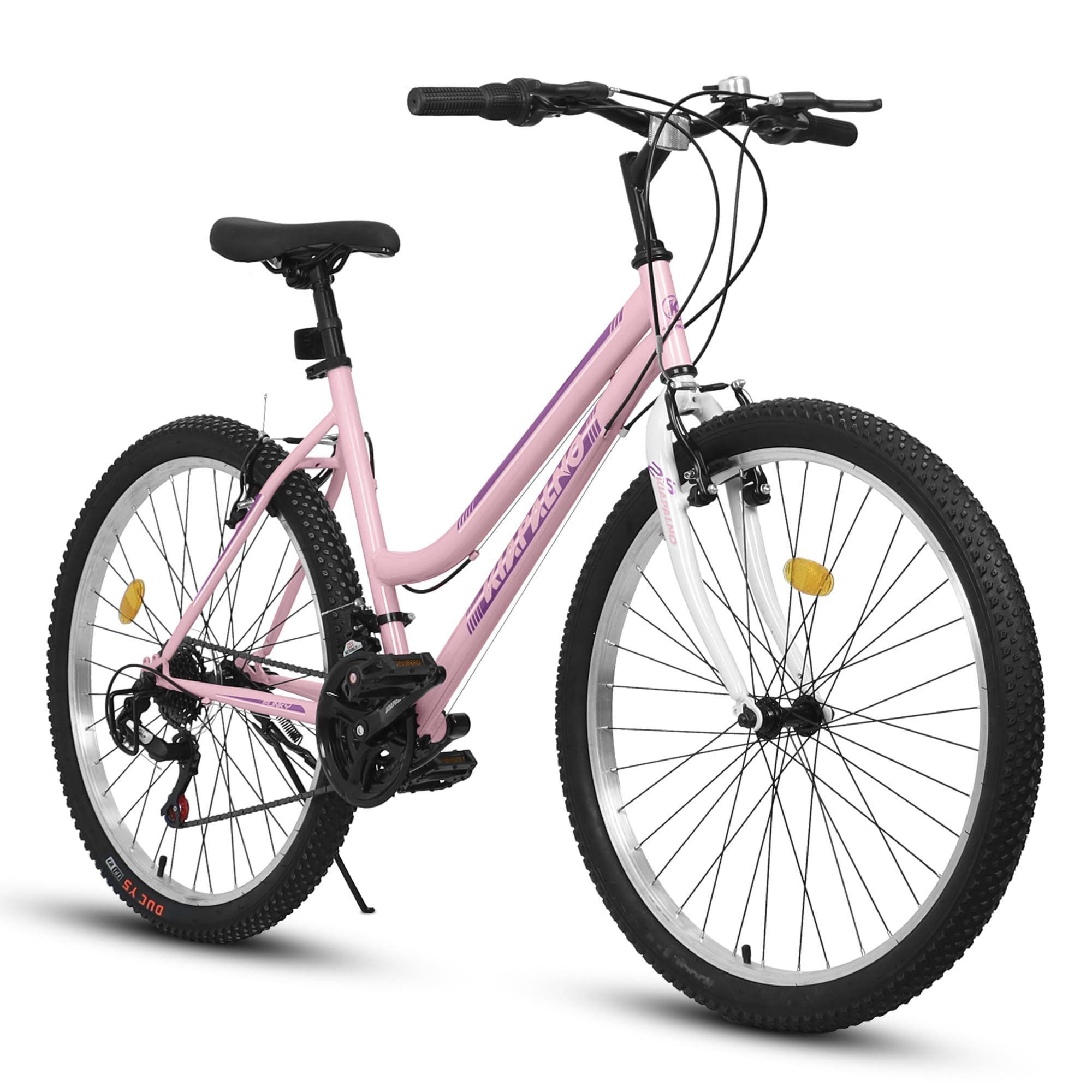 24/26 Inch Mountain Bike for Girls Women, 21 Speed Mountain Bicycle with Dual V-Brake, Carbon Steel Frame, Commuting City Bike to School Work Summer Travel