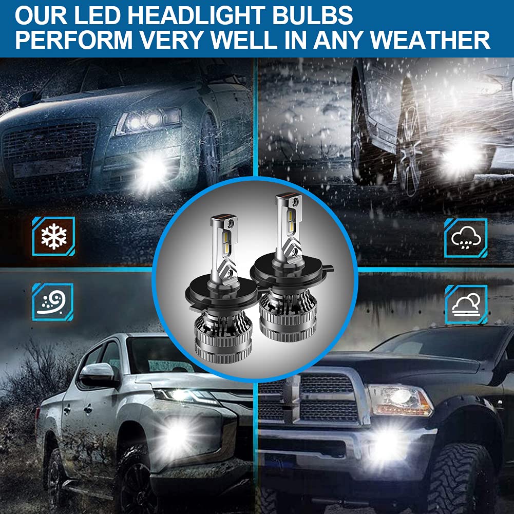 H4 Lampadine per Fari a LED con 2PCS Lampadine LED T10, Kit di Conversione HB2 9003 Hi / Lo Beam con Driver Intelligente EMC Aggiornato, 70W 12000LM Xenon Bianco 6500K (Totale 4 Lampadine LED)