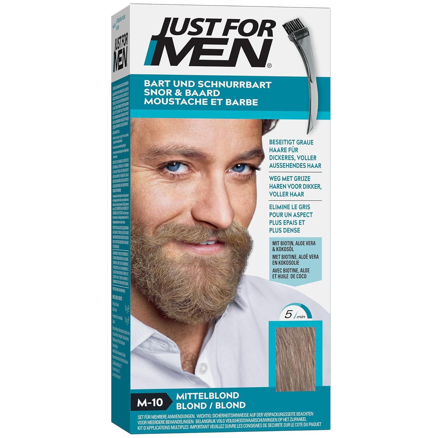 Just For Men Bart Und Schnurrbart, Bartfarbe, Bart Tönung Für Männer, Einfache Anwendung, Eliminiert Graue Haare, Für Ein Volleres, Natürliches Aussehen, Mittelblond (M10)