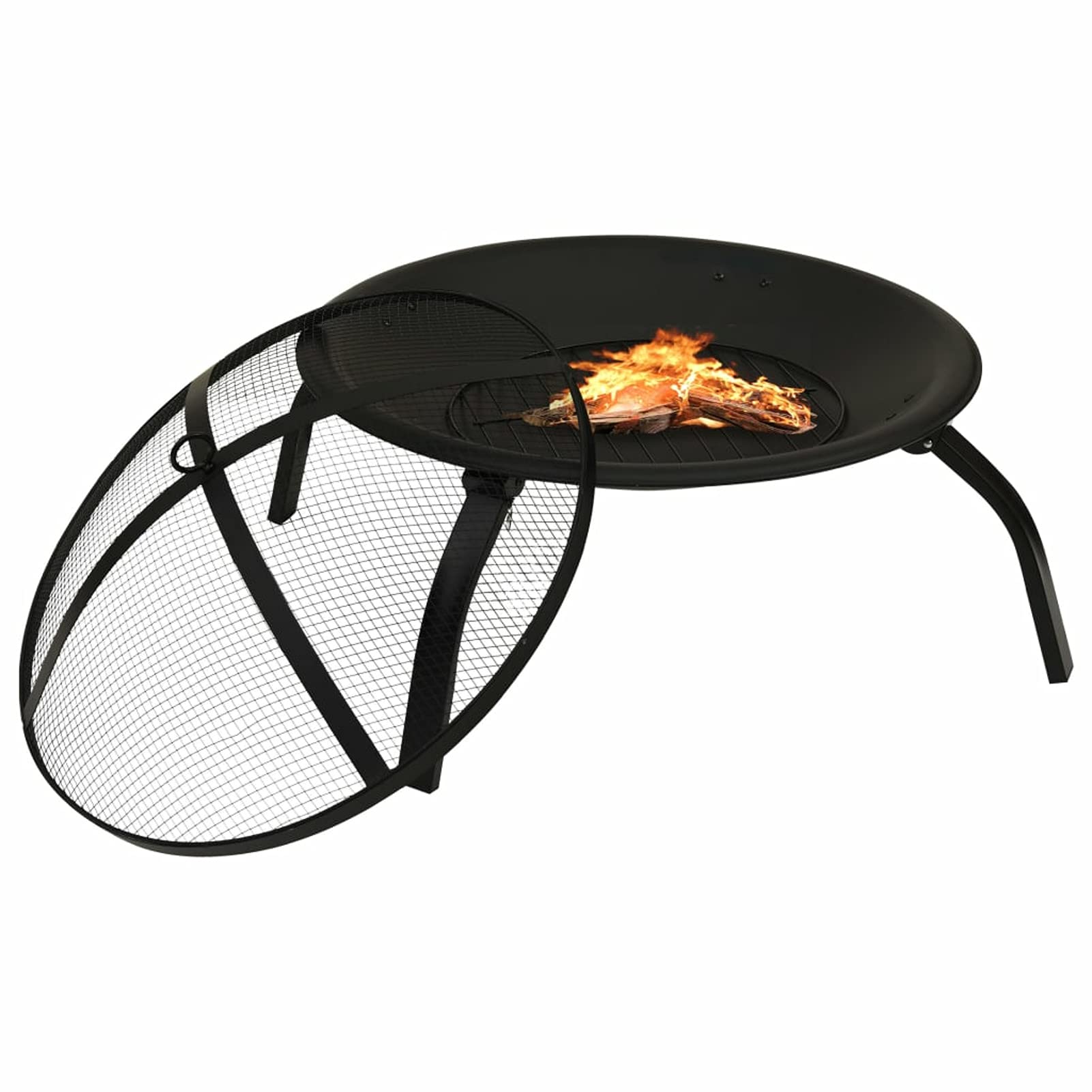 Homgoday Palenisko i grill 2 w 1 ze stalowym pogrzebaczem 56x56x49 cm palenisko zewnętrzne ognisko ogród ognisko ogień miska ognia czarny do ogrodu taras czarny