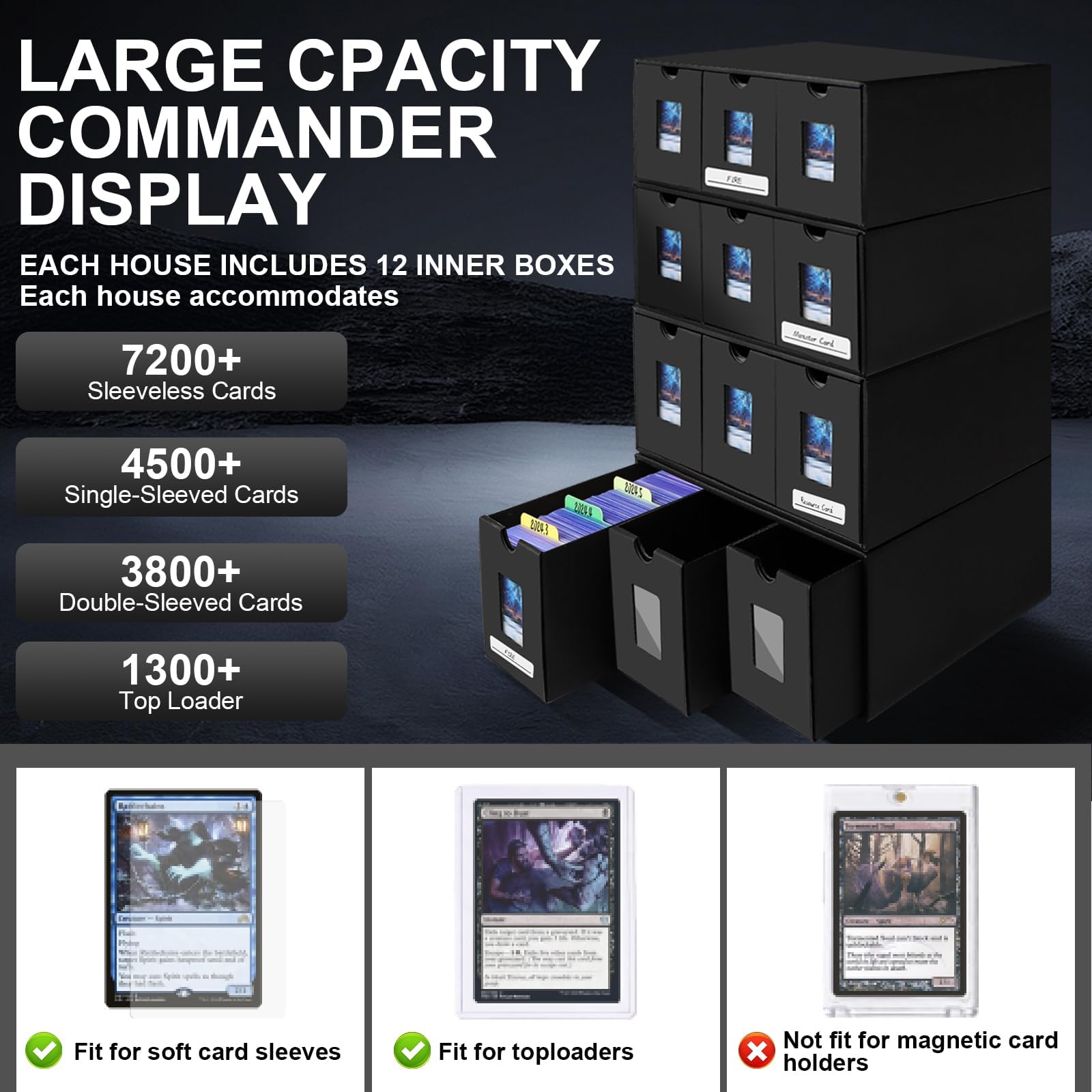 Deck Box per 7200+ lettere, scatola di carte Magic TCG MTG con 48 separatori di carte e etichette adesive, Deck Box Commander, organizer lettere, scatola per carte collezionabili