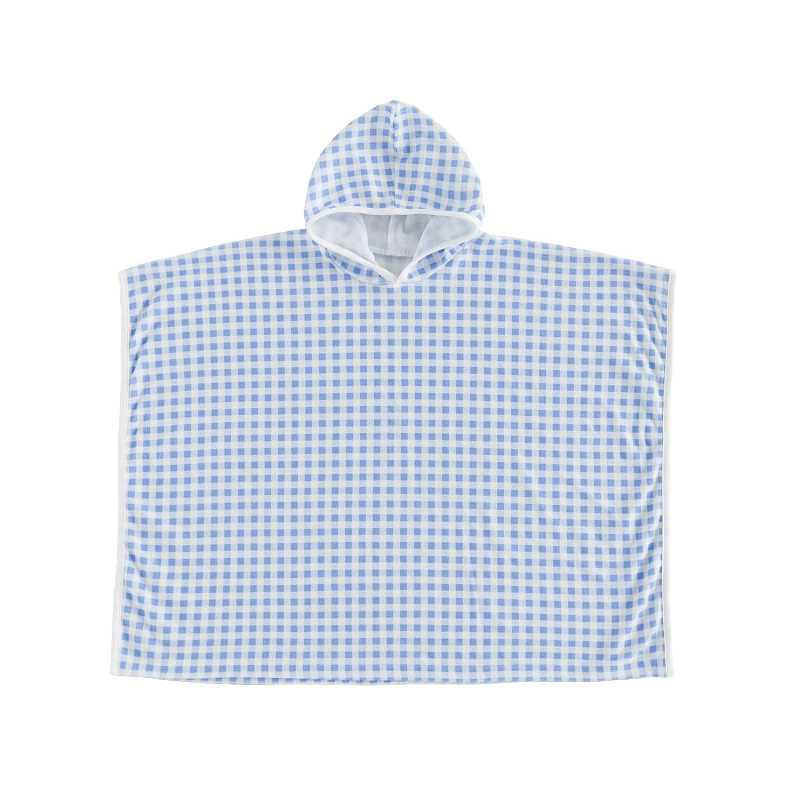 Geagodelia Hooded Poncho Towels for Kids Toddler Baby Boys Terry Towelling Soft Changing Robe Towel Beach Cover Up (Gingham Blue, 4-5 Years)